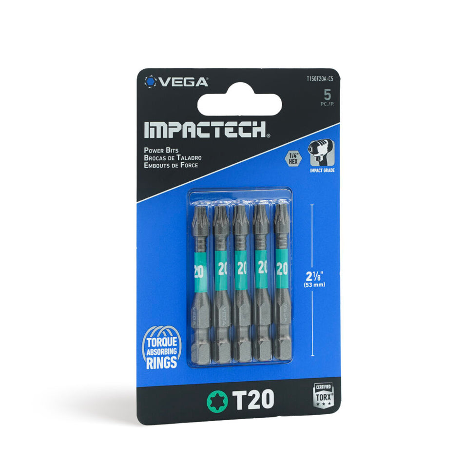 Vega T150T20A-C5, Impactech TORX 20 Power Bit x 2" - Carded 5pc