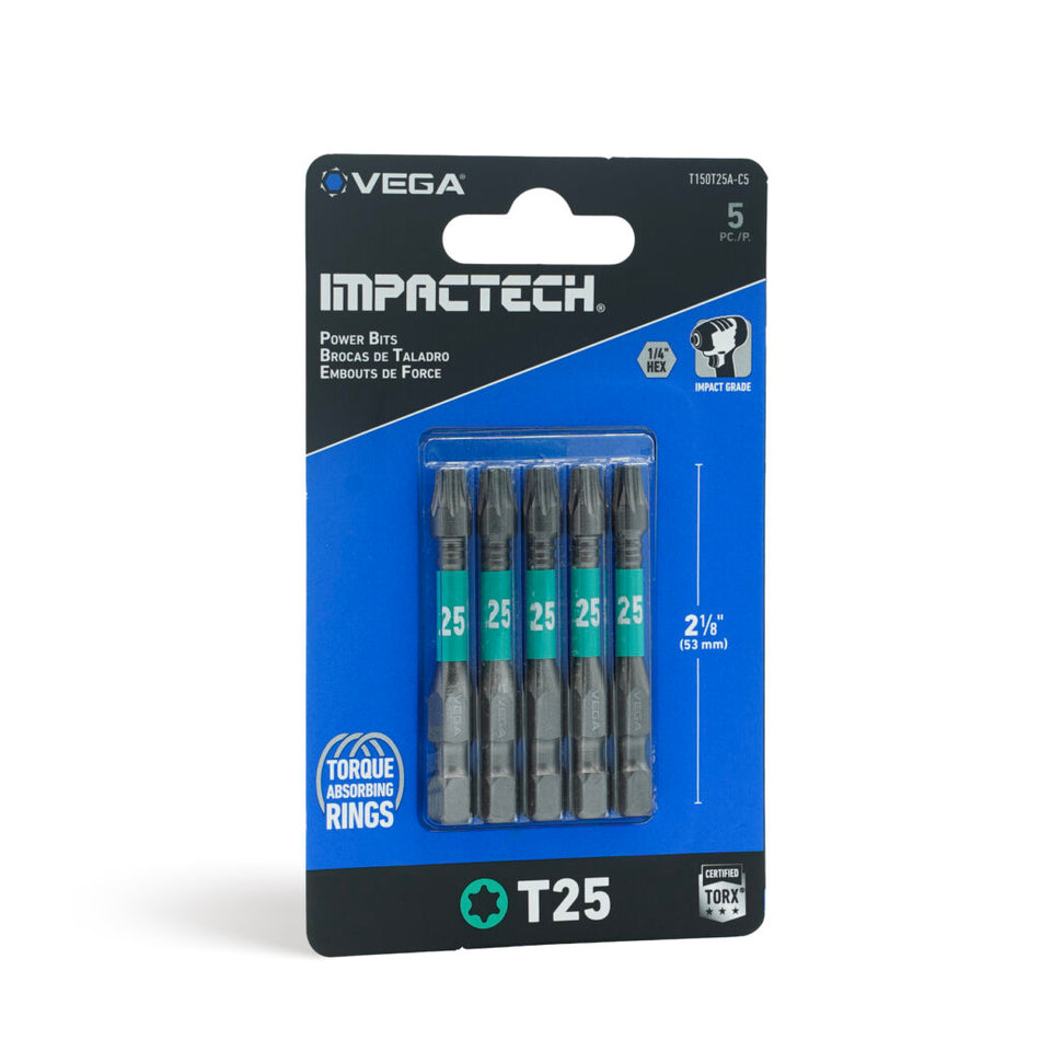 Vega T150T25A-C5, Impactech TORX 25 Power Bit x 2" - Carded 5pc