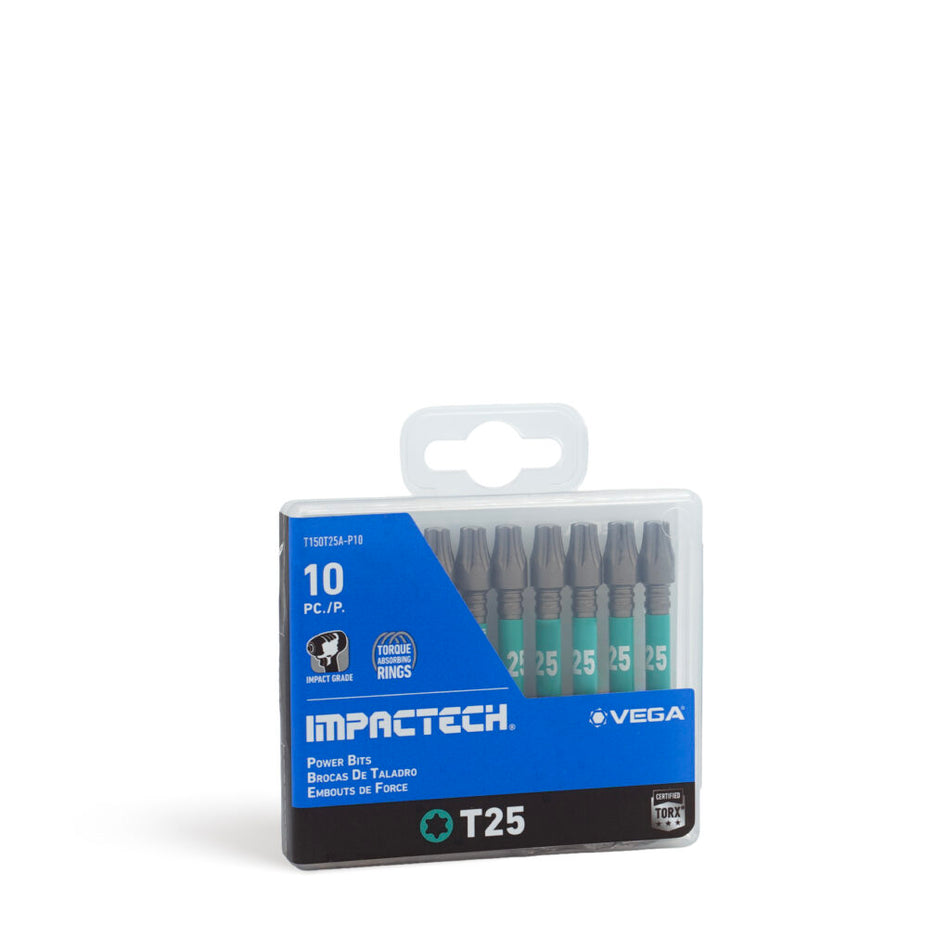 Vega T150T25A-P10, Impactech TORX 25 Power Bit x 2" - Plastic Case 10pc