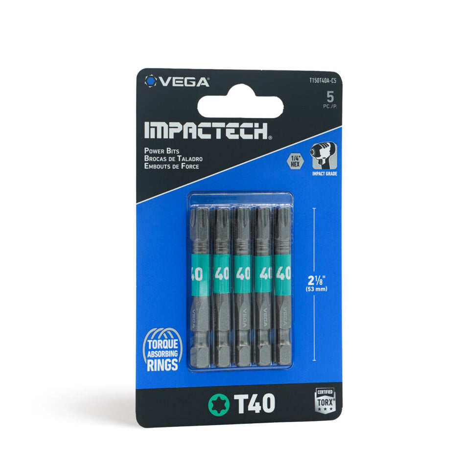 Vega T150T40A-C5, Impactech TORX 40 Power Bit x 2" - Carded 5pc