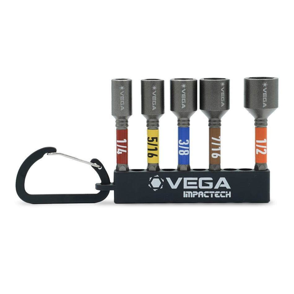 Vega T165MNCS5, Impactech Mag Nut Driver x 2-9/16" Carabiner Set - 5pc