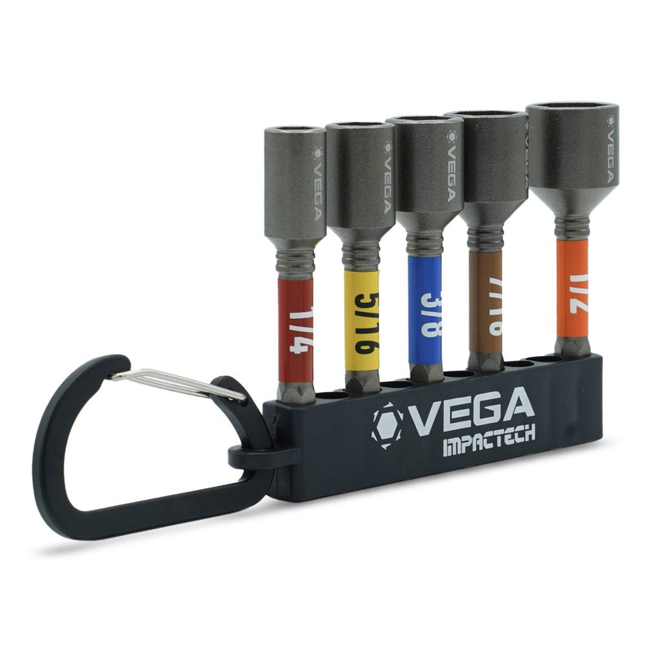 Vega T165MNCS5, Impactech Mag Nut Driver x 2-9/16" Carabiner Set - 5pc