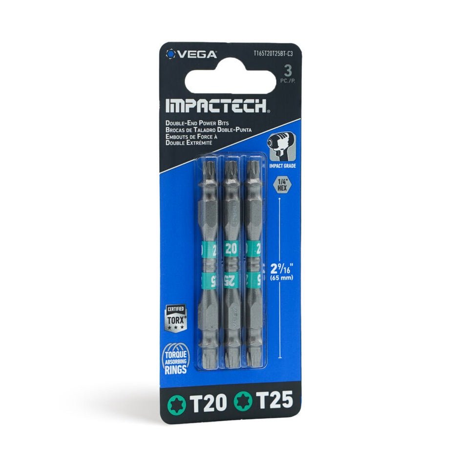 Vega T165P2T25BT-C3, Impactech P2 + T25 Double End Power Bit x 2-9/16" - Carded 3pc