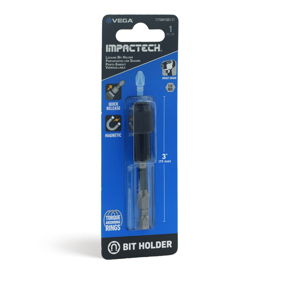 Vega T175MH1QD2-C1, Impactech Locking Mag Bit Holder x 3" - Carded 1pc