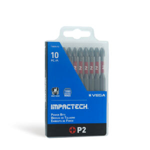 Vega T190P2A-P10, Impactech Phillips #2 Power Bit x 3-1/2"- Plastic Case 10pc
