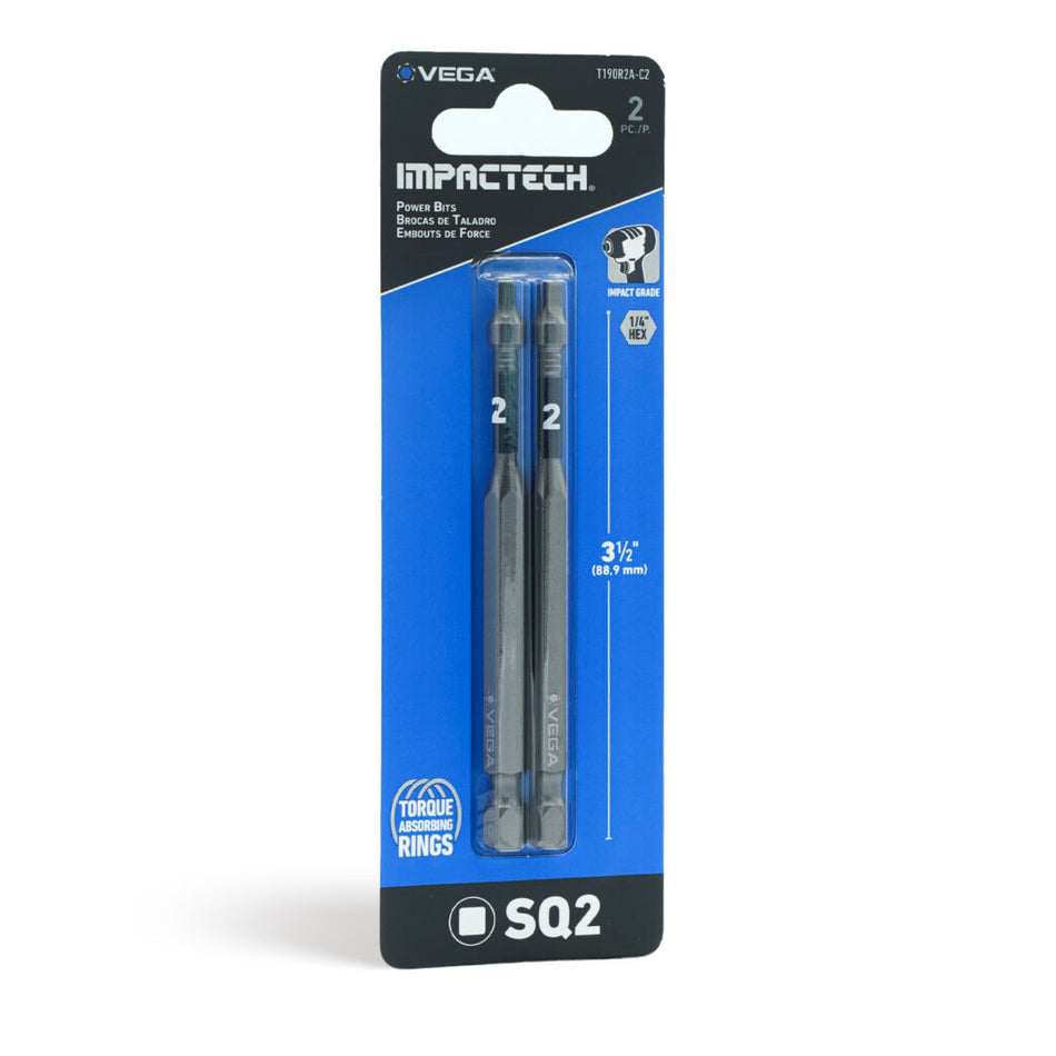 Vega T190R2A-C2, Impactech Square #2 Power Bit x 3-1/2" - Carded 2pc