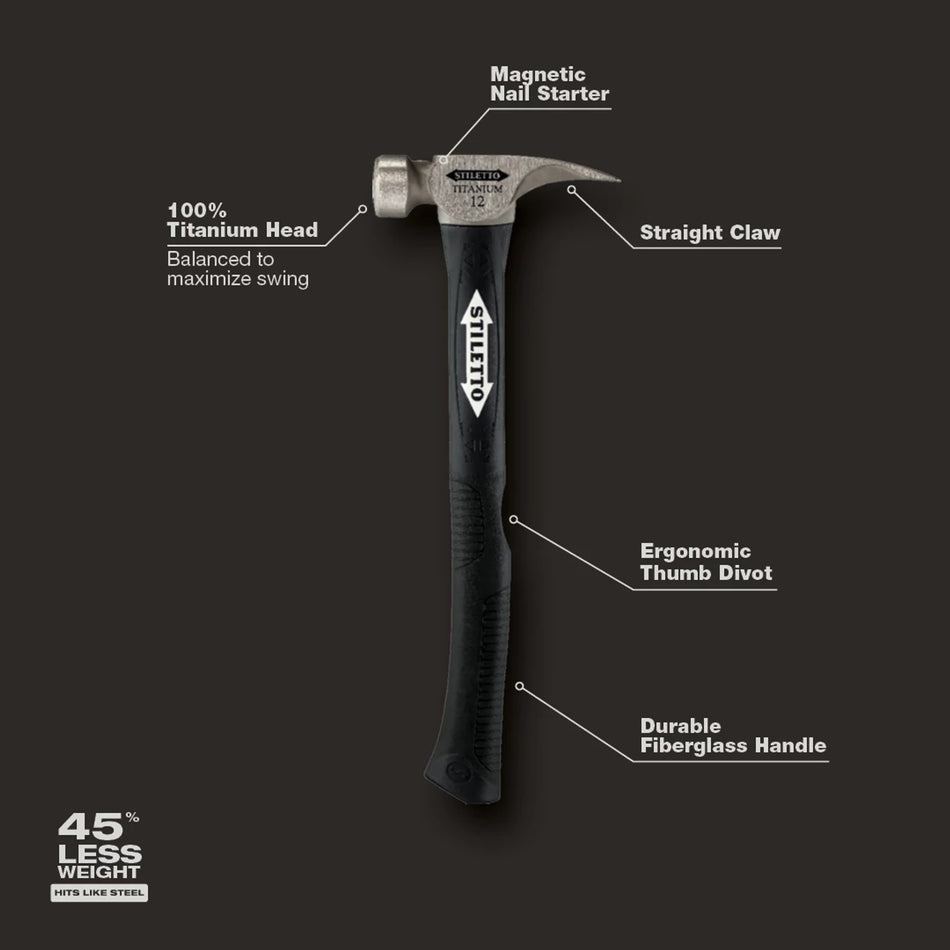 Stiletto TI12SC-F, 12 OZ. TITANIUM SMOOTH FACE / 16" "HYBRID" FIBERGLASS HANDLE