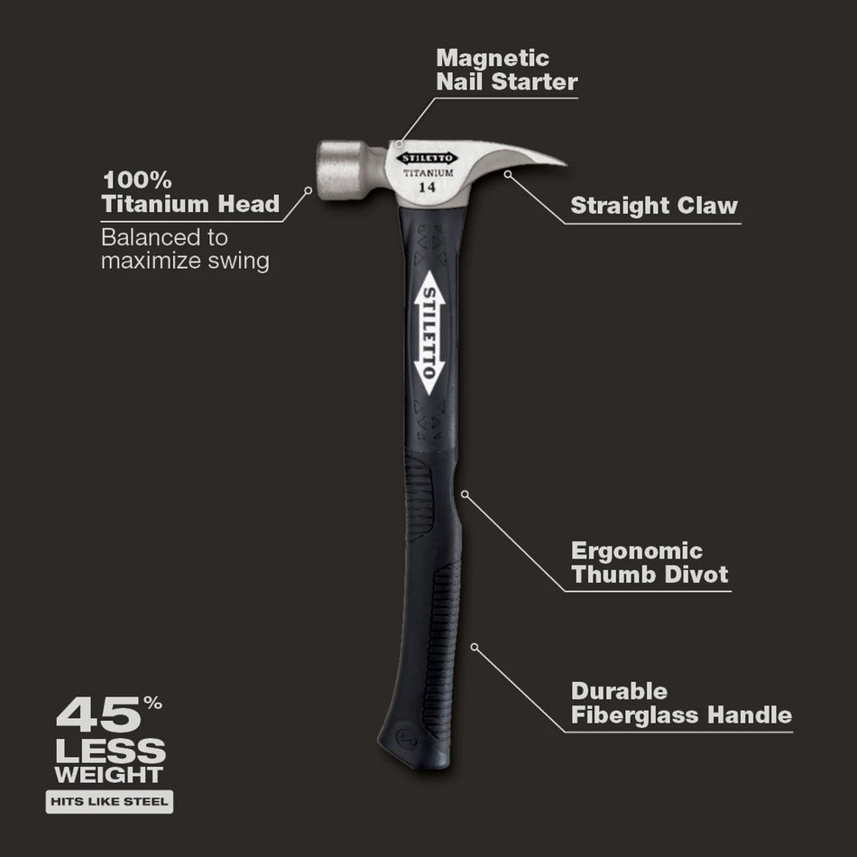 Stiletto TI14MC-F, 14 OZ. TITANIUM MILLED FACE / 16" HYBRID FIBERGLASS HANDLE