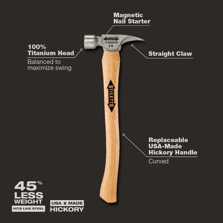 Stiletto TI14SC, 14 oz Titanium Smooth Face/ Curved 18" Framer Hickery Handle