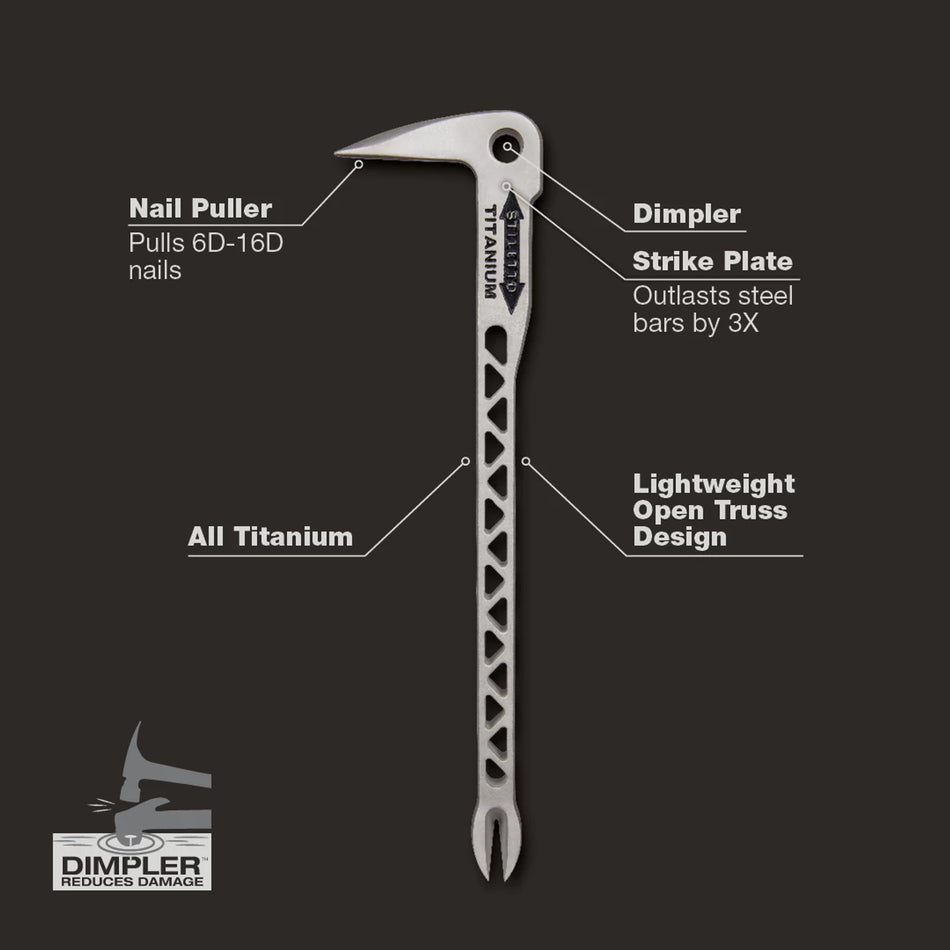 Stiletto TICLW-12, 8oz 12" Titanium Claw bar Nail Puller with Dimpler