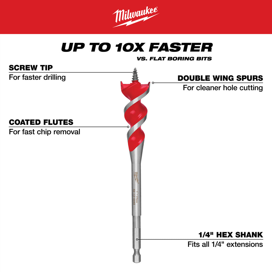 Milwaukee 48-13-0048, 1/2" x 6" SPEED FEED Wood Bit