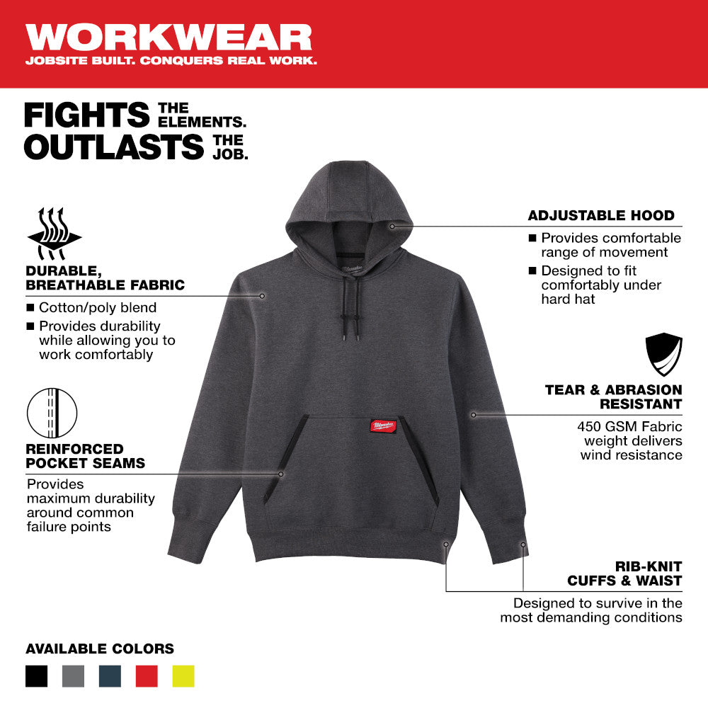 Milwaukee 350G-M, HD PULLOVER HOODIE - GRAY M (Discontinued)