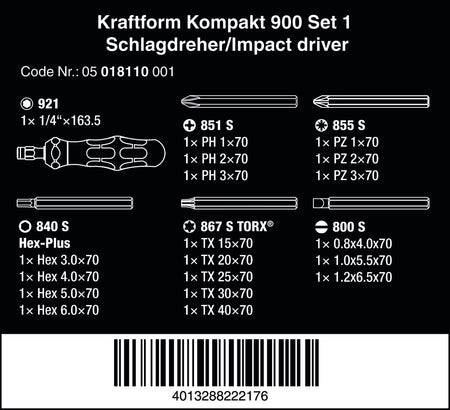 Wera 05018110001, KRAFTFORM KOMPAKT 900 SET 1, 19 PIECES