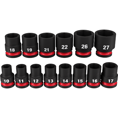 Milwaukee 49-66-7013, 1/2" Drive SHOCKWAVE Impact Duty Metric Standard 6 Point Socket Set - 14 Piece