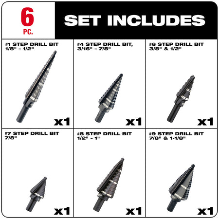 Milwaukee 48-89-9224, 6 pc Step Drill Bit Set