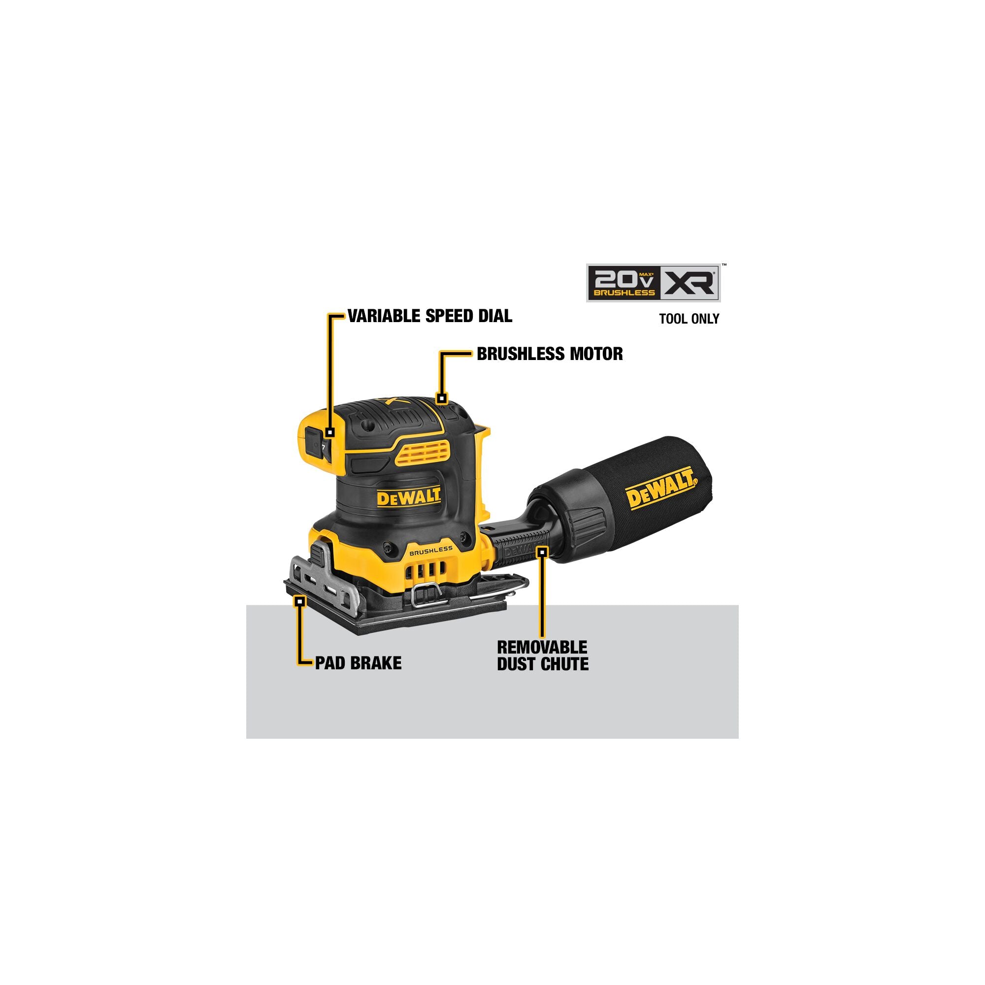 DEWALT DCW200B, 20V MAX XR Brushless 1/4 Sheet Variable Speed Sander (Tool Only)