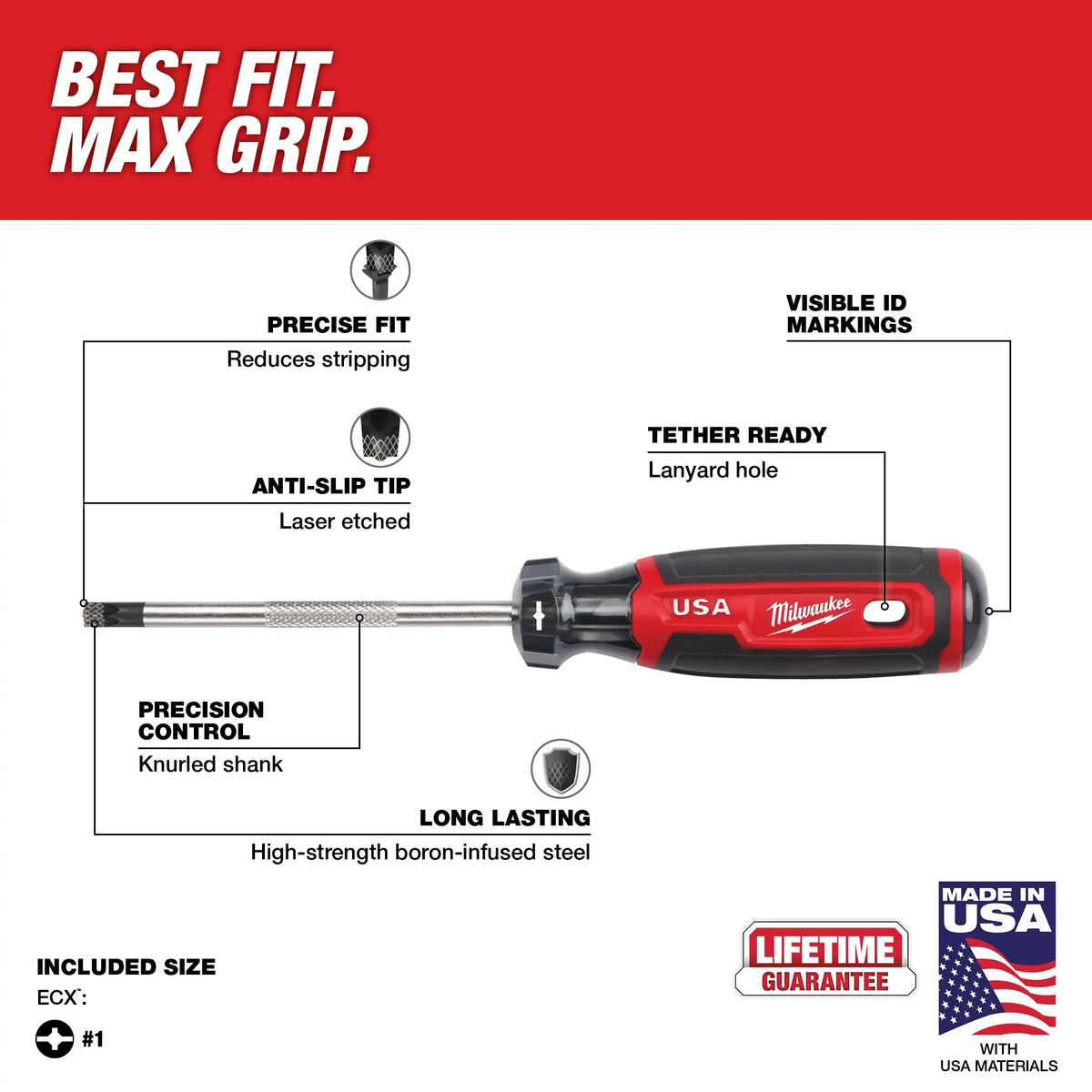 Milwaukee MT215, #1 ECX 4" Cushion Grip Screwdriver (USA)