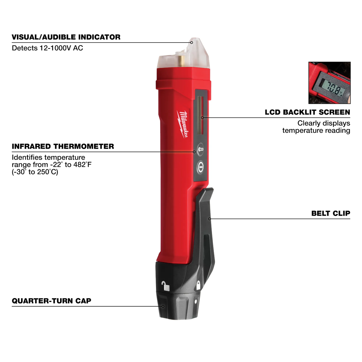 Milwaukee 2225-20, Non-Contact Voltage Detector w/ Laser Infrared Thermometer