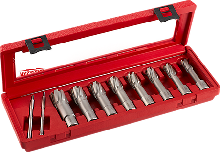 Milwaukee 49-22-8440, 8 Piece, 9/16 to 1-1/16" Cutter Diam, 2" Cutting Depth, Carbide-Tipped Annular Cutter Set