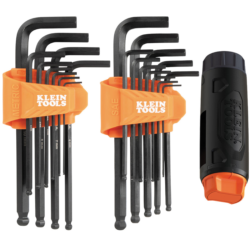 Klein Tools BLS22H, Long Ball-End Hex Key Set with Handle, SAE and Metric, 22-Piece