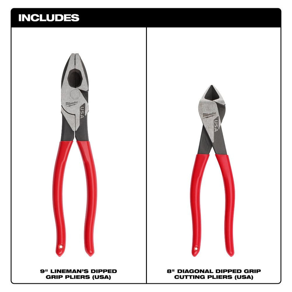 Milwaukee MT500-2, 2PC Dipped Grip Cutting Pliers Set (USA)