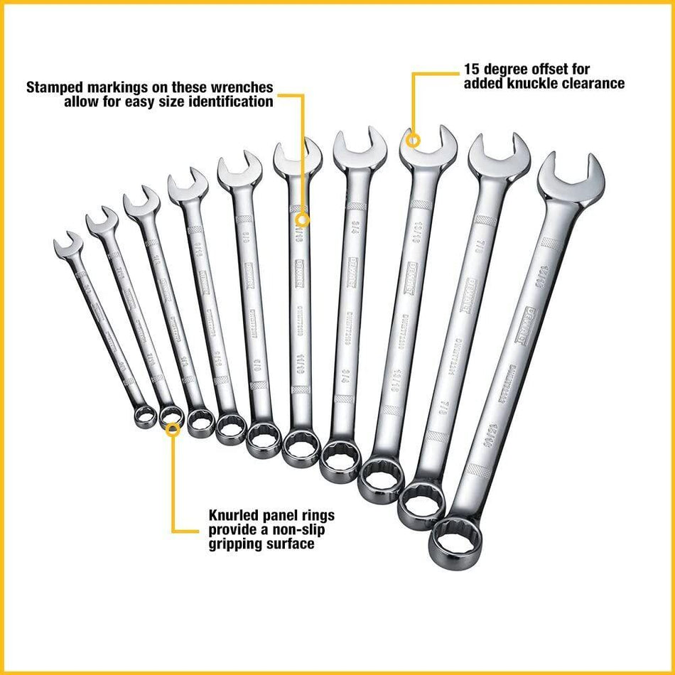 DEWALT DWMT72167, Combination Wrench Set, SAE/Mm(10 Piece)