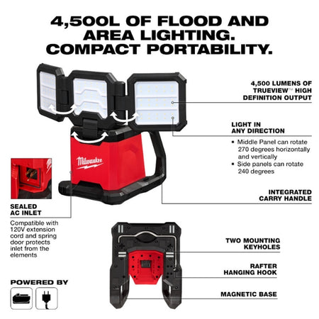 Milwaukee 2368-20, M18™ ROVER™ Dual Power Triple-Panel Flood & Area Light