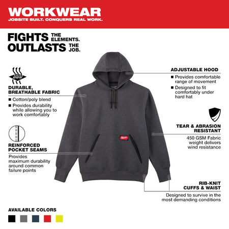 Milwaukee 350G-2X, HD PULLOVER HOODIE - GRAY 2X (Discontinued)