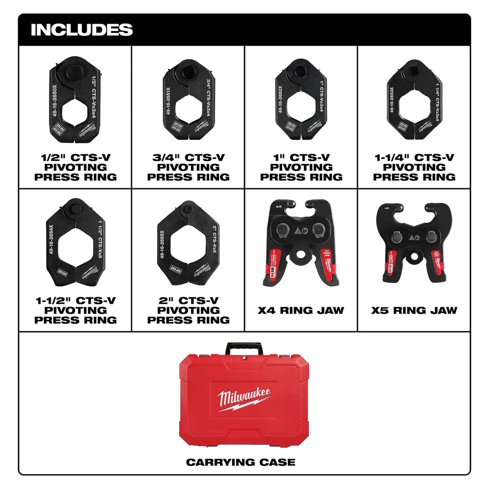 Milwaukee 49-16-2692X, 1/2" - 2" CTS-V Pivoting Press Ring Kit for M18™ FORCE LOGIC™ Press Tools
