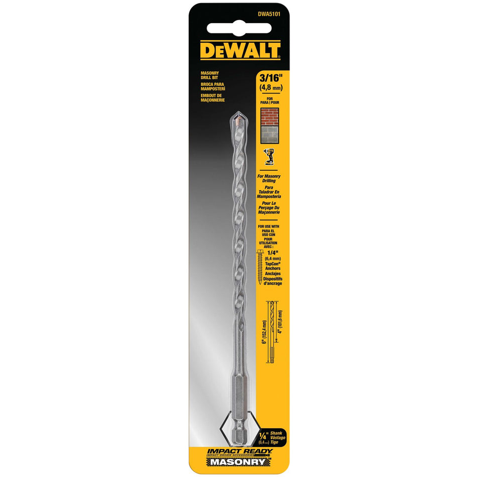 DEWALT DWA5101, Impact Ready Masonry Bit 3/16 x 4 x 6