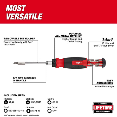Milwaukee 48-22-2903, 14-in-1 Ratcheting Multi-Bit Screwdriver