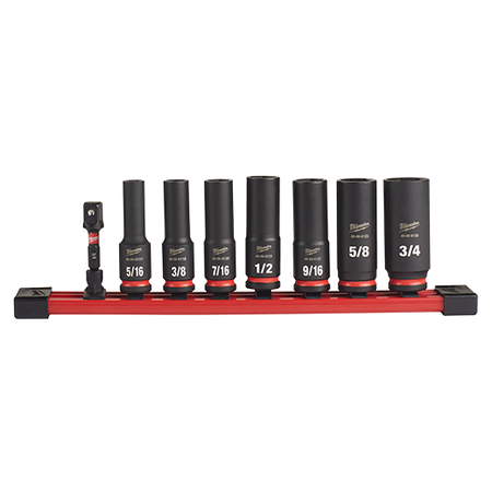 Milwaukee 49-66-7024, 3/8" Drive SHOCKWAVE Impact Duty SAE Deep 6 Point Socket Set - 8 Piece