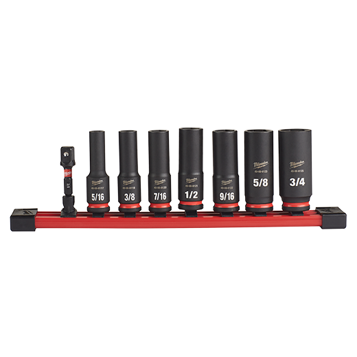 Milwaukee 49-66-7024, 3/8" Drive SHOCKWAVE Impact Duty SAE Deep 6 Point Socket Set - 8 Piece
