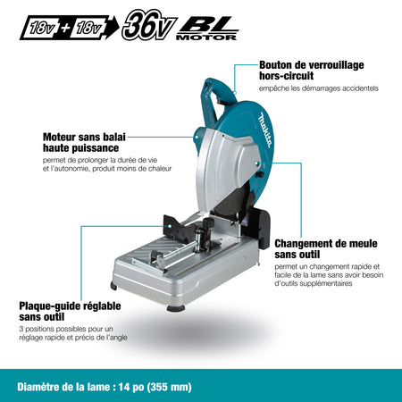 Makita DLW140Z, 18Vx2 (36V) LXT 14" Portable Cut-off Saw, with brake (Tool Only)