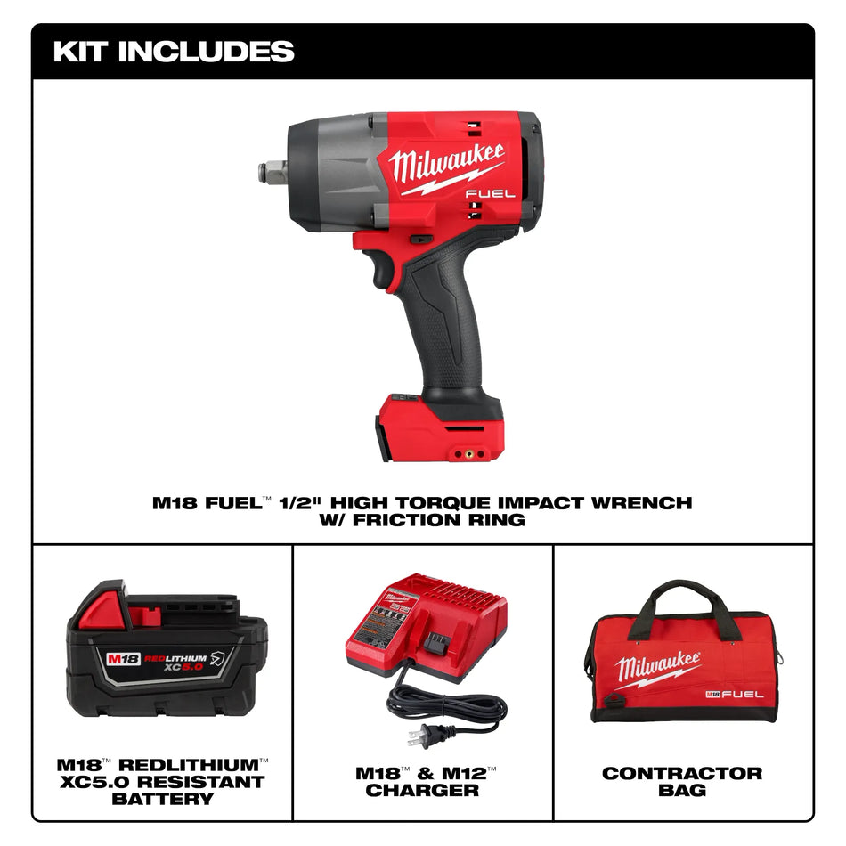 Milwaukee 2967-21B, M18 FUEL™ 1/2" High Torque Impact Wrench w/ Friction Ring  Kit