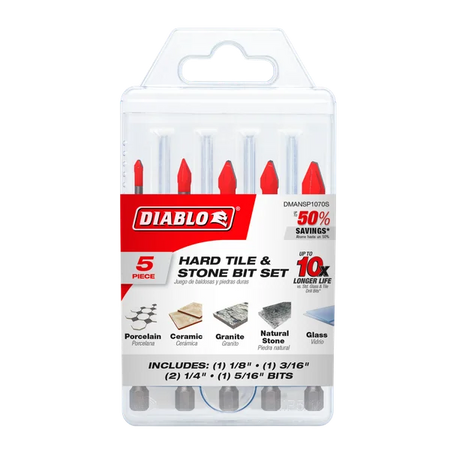 Diablo DMANSP1070-S51, Diablo Hard Tile & Stone Carbide Tipped Drill Bit Set (5 pc.)