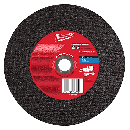 Milwaukee 49-94-9000, 9" X 3/32" X 7/8" METAL CUT-OFF WHEEL