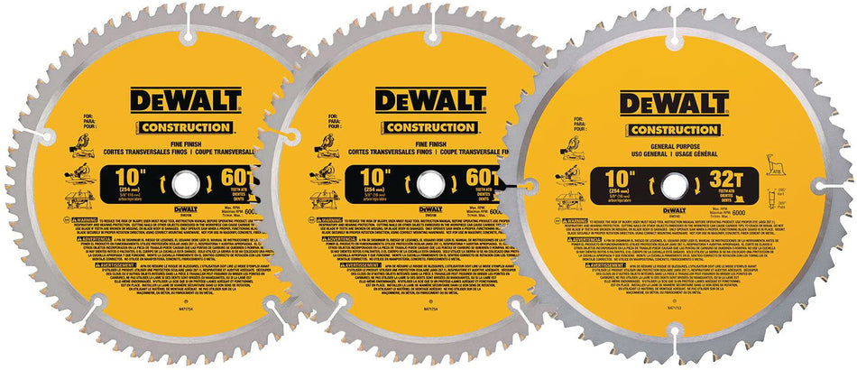 DEWALT DW3106P5B3C, 3 pc 10'' Circular Saw Blade Set