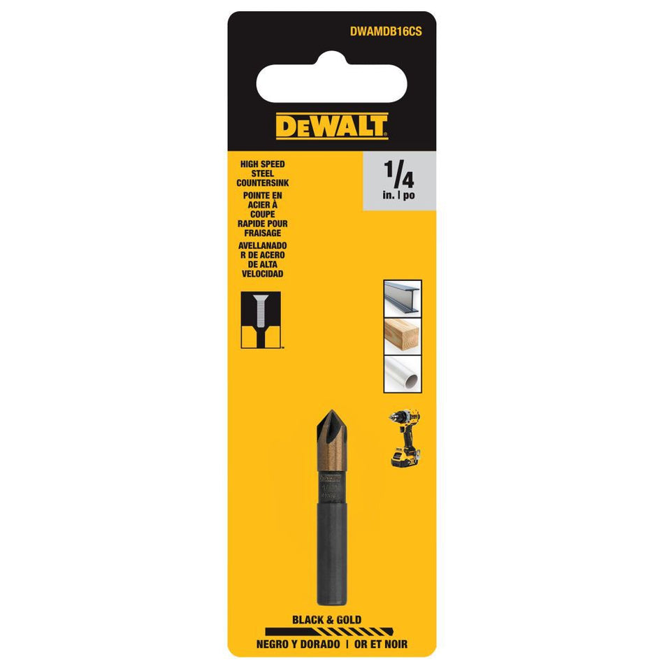 DEWALT DWAMDB16CS, Shell DW 1/4 in Black & Gold Hi-Speed Steel Countersink