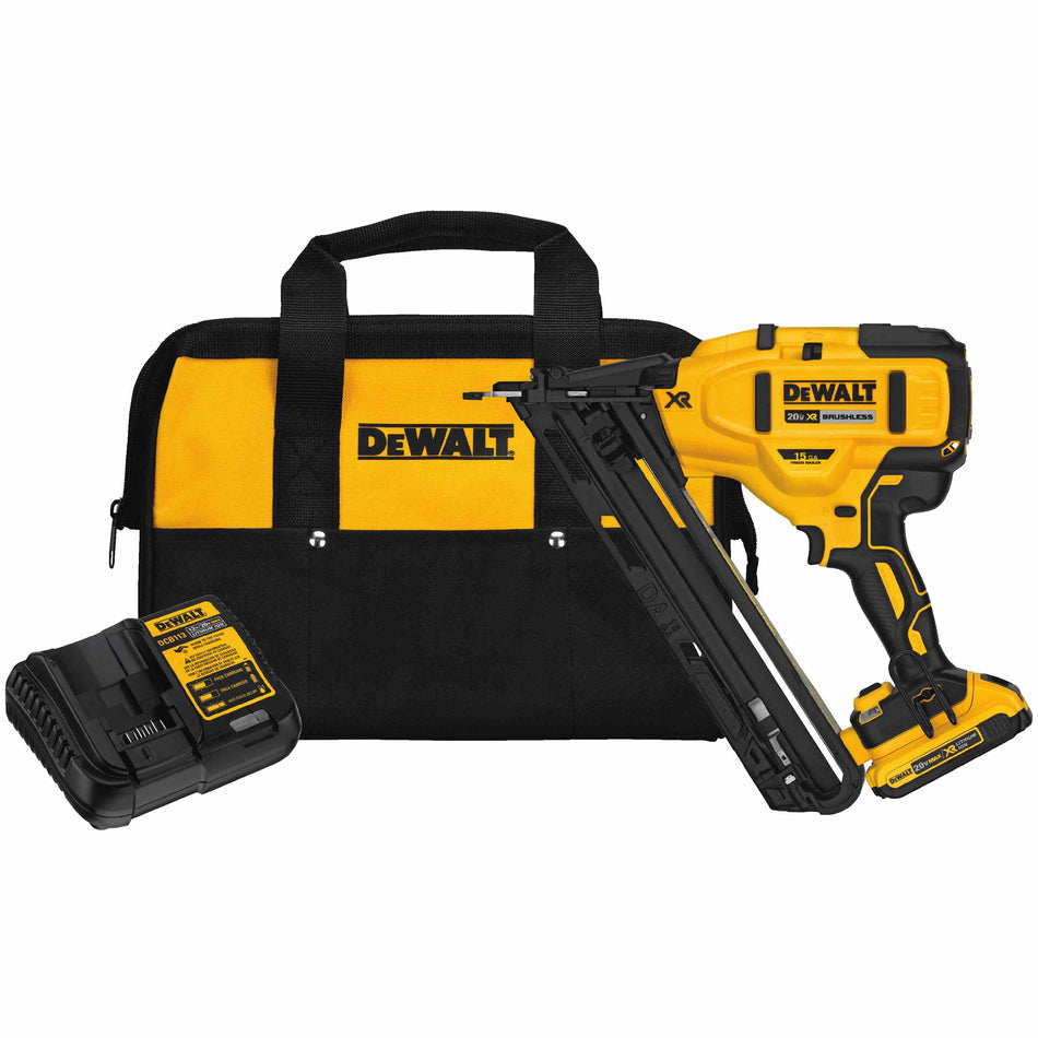 DEWALT DCN650D1, 20V MAX XR 15 Ga Cordless Angled Finish Nailer Kit