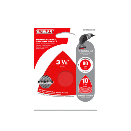 Diablo DCT318080H10G, 3-1/8" 80-Grit Hook & Lock™ Triangular Detail Sanding Sheets