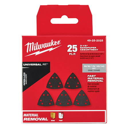 Milwaukee 49-25-2025, OPEN-LOK 3-1/2" TRIANGLE SANDPAPER VARIETY PACK 25PC