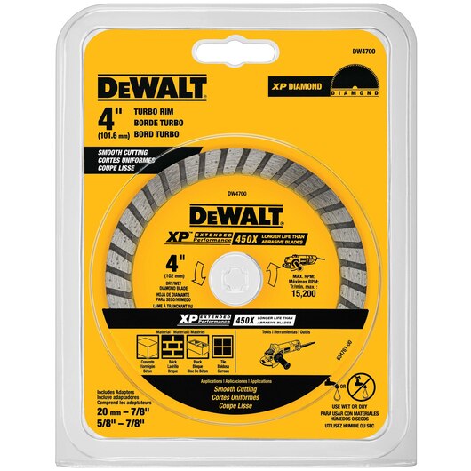 DEWALT DW4700, Industrial 4'' Dry or Wet Cutting Continuous Rim Diamond Saw Blade with 7/8'' Arbor
