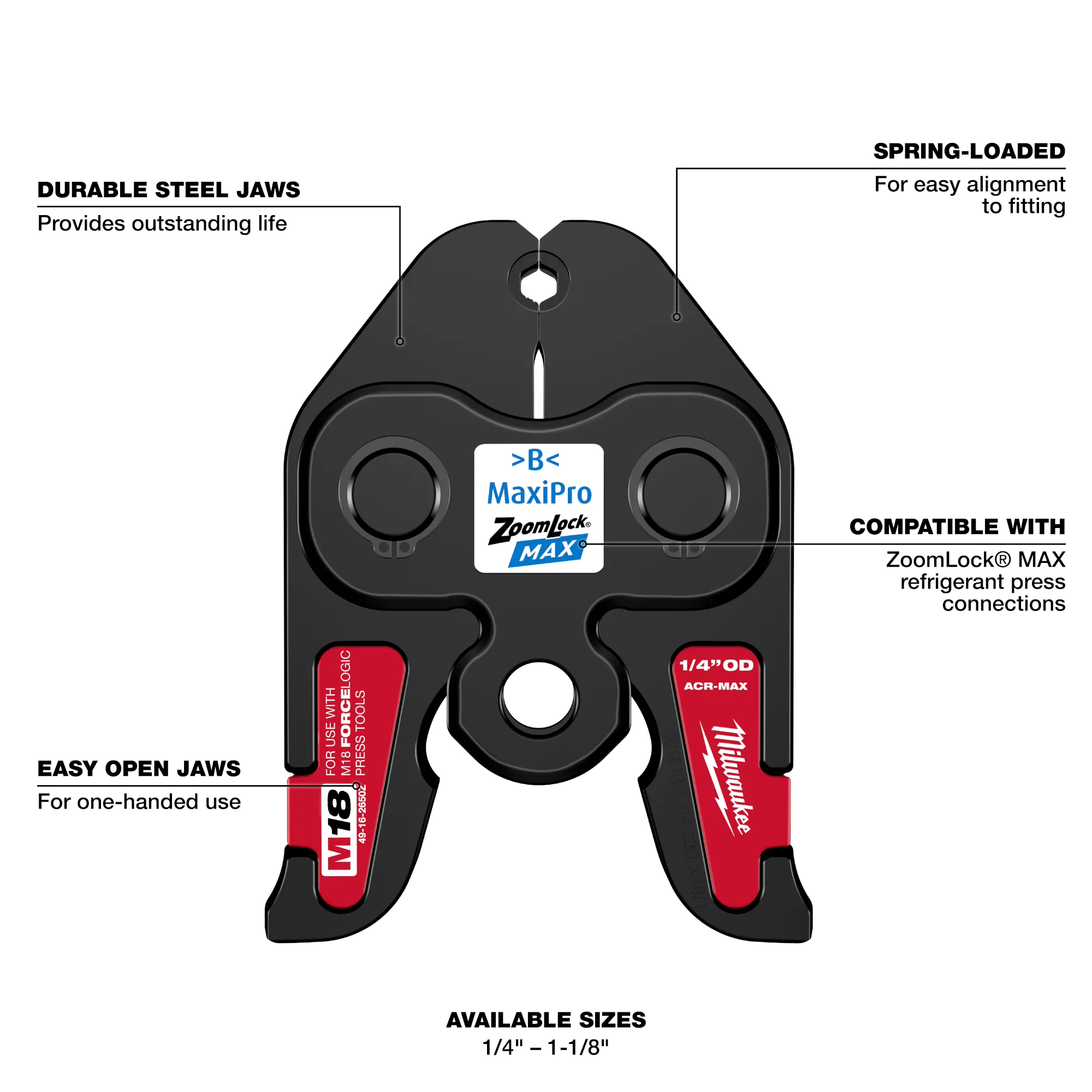 Milwaukee 49-16-2662Z, ¼”- 1-1/8” ZoomLock® MAX Press Jaw Kit for M18™ FORCE LOGIC™ Press Tools