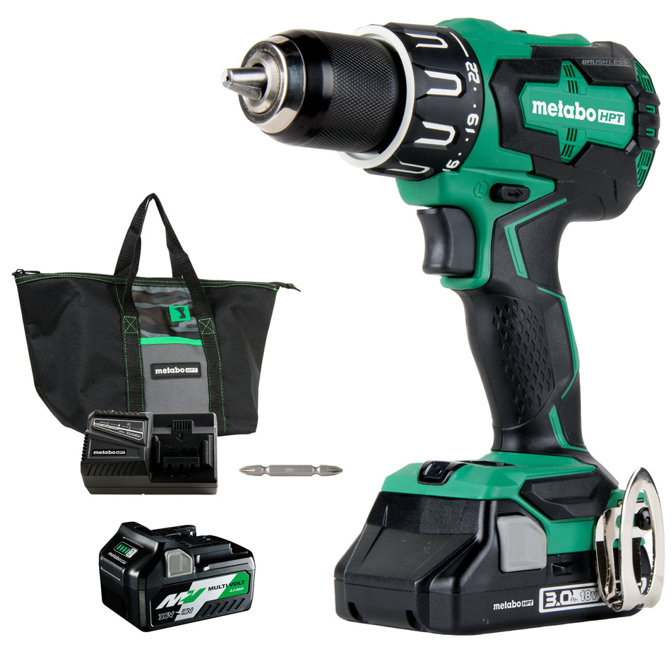 Metabo HPT DV18DBFL2, 18V Brushless Hammer Drill. (1.5Ah Battery x 2)
