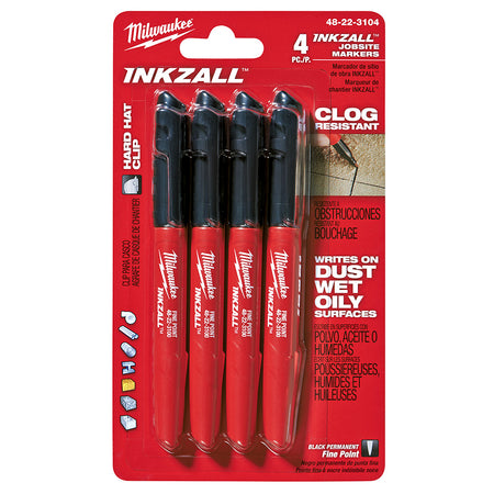 Milwaukee 48-22-3104, Inkzall Black Fine Point Marker (4/pkg)