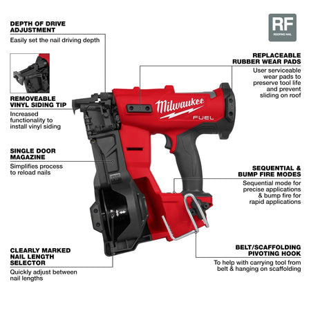 Milwaukee 2909-20, M18 FUEL™ Coil Roofing Nailer (Tool Only)