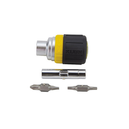 Klein Tools 32594, Multi-Bit Ratcheting Screwdriver, 6-in-1, Stubby, Ph, Sl, Sq, Nut Bits