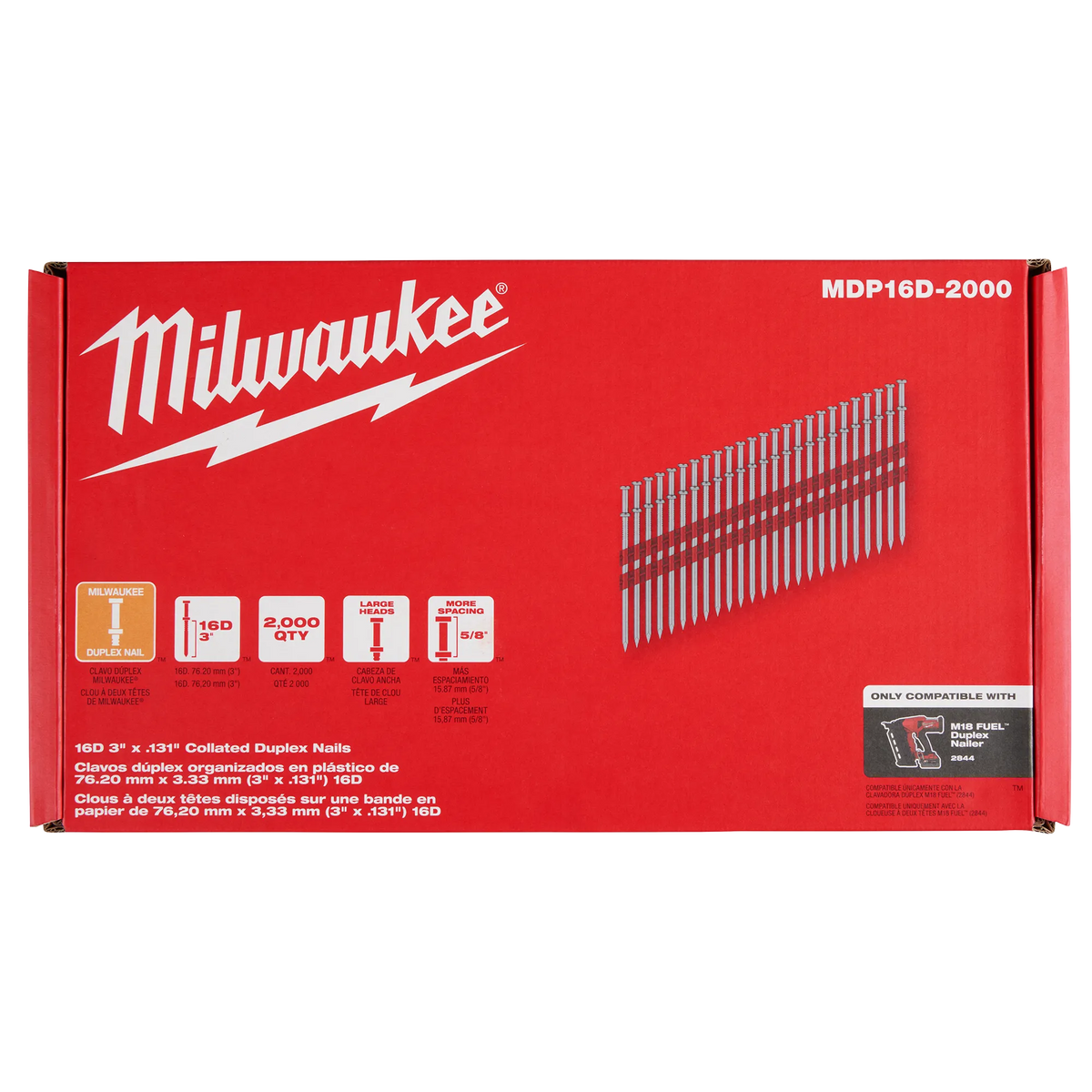 Milwaukee MDP16D-2000,  16D 3” x .131” Collated Duplex Nails