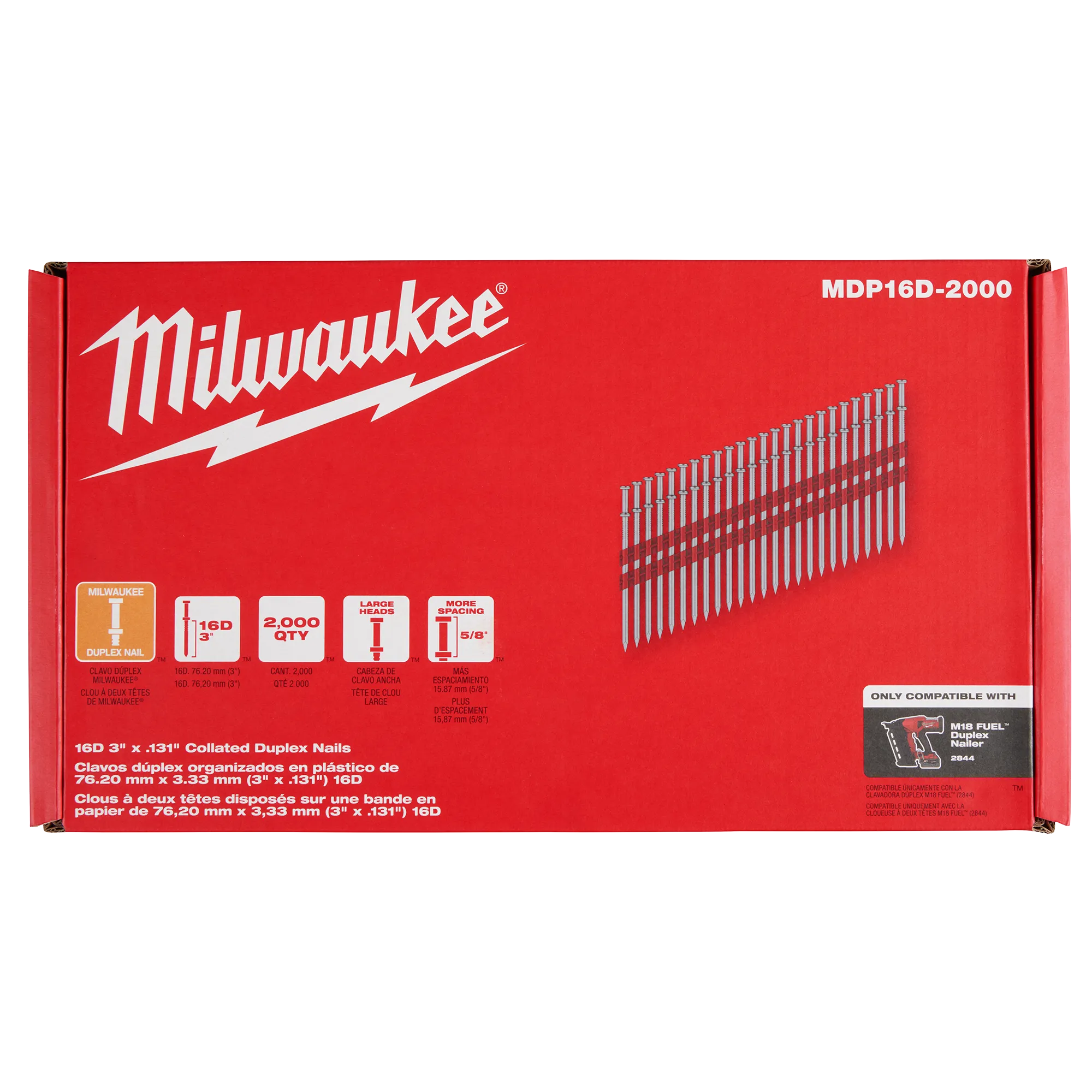 Milwaukee MDP16D-2000,  16D 3” x .131” Collated Duplex Nails